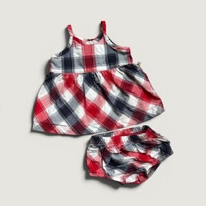 Vintage OshKosh Baby 0-3M Set /‎ Red White and Blue Plaid Top and Bottoms